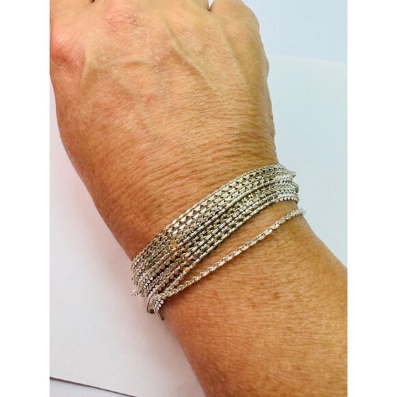 Milor Italy 925 Sterling Silver Ten Strand Circle Link Chain Statement Bracelet - Picture 7 of 14